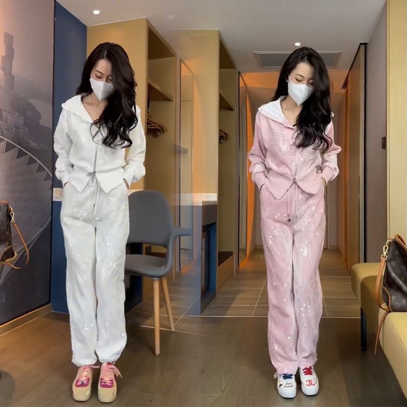 A Korean version loose coat fashionable sunscreen hooded top two-piece suit tide