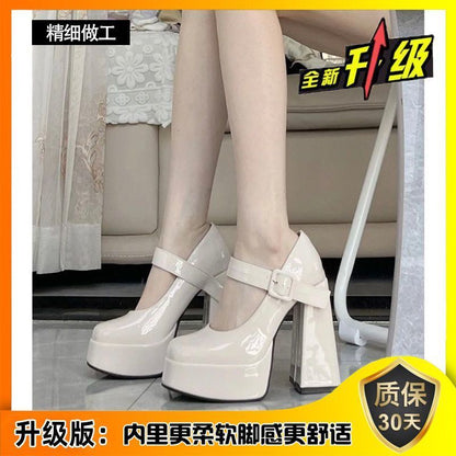 P American high heels new design sense niche French small man hate sky high Mary Jane shoes women's black jk shoes
