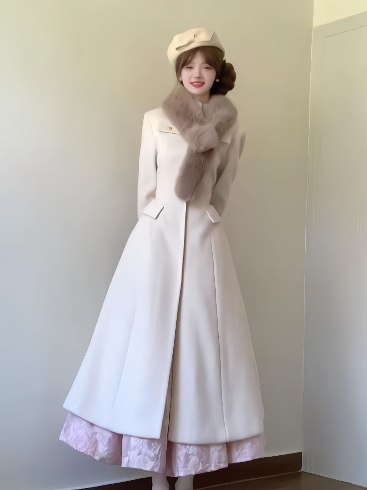 P fur collar long sleeve jacket