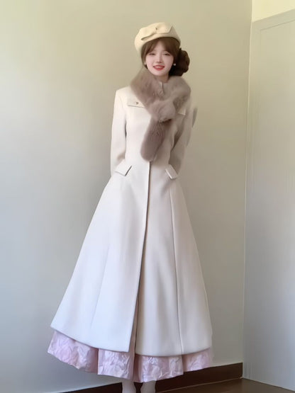 P fur collar long sleeve jacket
