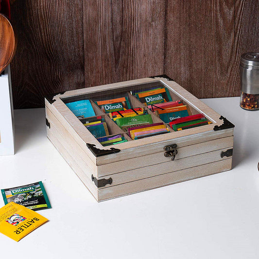 P Wooden nine-grid tea storage box