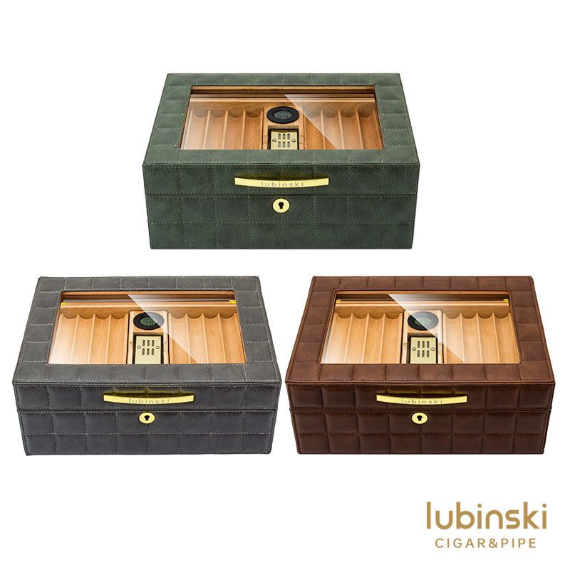 P Cedar wood humidor leather see-through window