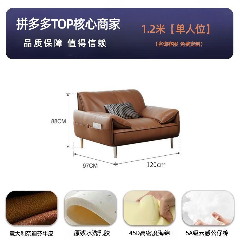 真皮牛皮沙发简约现代轻奢客厅小户型直排大象耳朵沙发 - Mixbatch