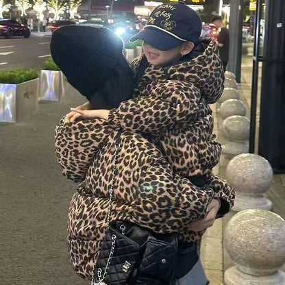 P wears cotton-padded clothes on both sides, parent-child clothes, new children's leopard print hooded warm thickened jacket, foreign gas cotton-padded jacket