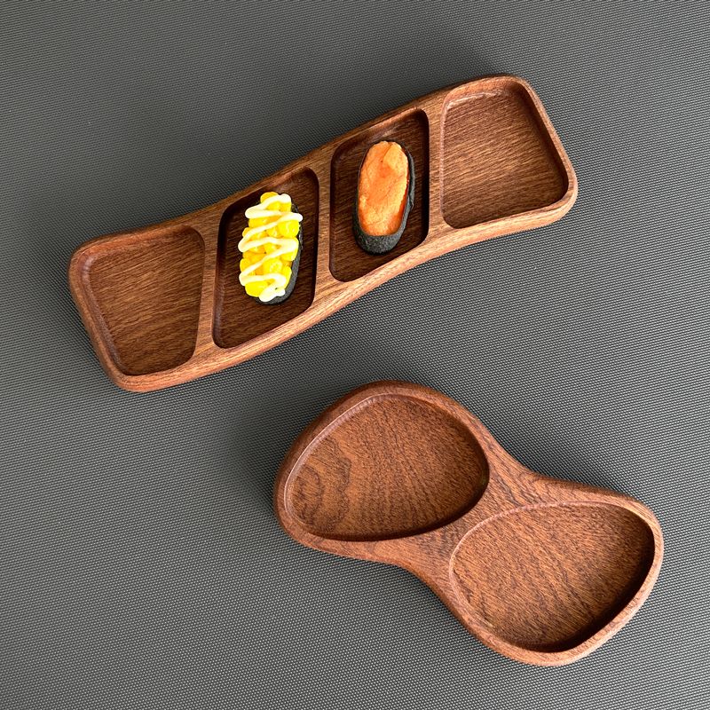 P Japanese-style solid wood tableware grid plate