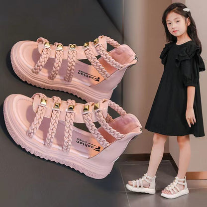 P new summer woven little girl baby princess roman shoes soft-soled open-toed children's sandals