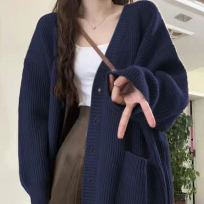 P medium and long sweater jacket for women's autumn and winter, Japanese lazy retro milk wear, soft waxy knitted sweater 24