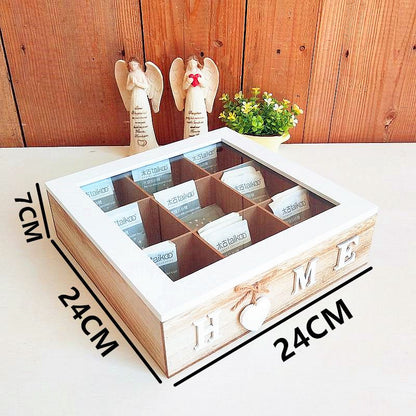 A Nordic retro desktop tea bag box storage box wooden nine-grid tea bag finishing box creative home decoration