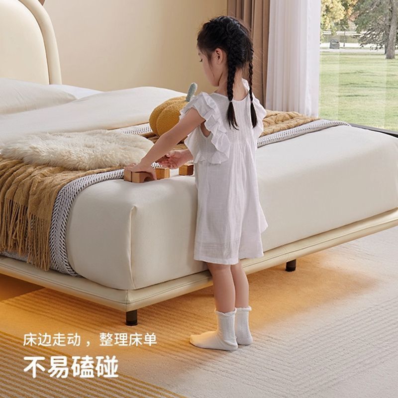 P children's cream wind modern minimalist leather children's bed suspended bedroom furniture girl soft bag single bed