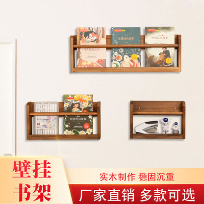 P Solid wood wall-mountedShelf Picture book shelf Children's bookshelf
