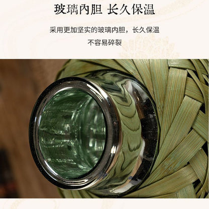 P Bamboo Kettle Household Retro Traditional Hot Water Boiling Bottle Old-fashioned Thermos Bottle Glass Liner