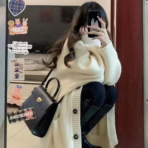 P medium and long sweater jacket for women's autumn and winter, Japanese lazy retro milk wear, soft waxy knitted sweater 24