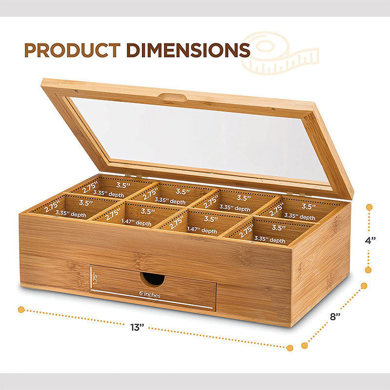 P Wooden Tea Box Simple Grid Bamboo and Wood Storage Box Acrylic Transparent Flip Tea Bag Gift Packaging Box