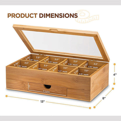 P Wooden Tea Box Simple Grid Bamboo and Wood Storage Box Acrylic Transparent Flip Tea Bag Gift Packaging Box