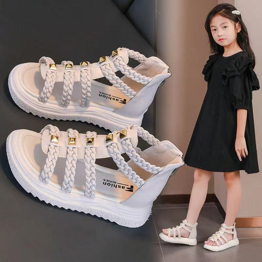 P new summer woven little girl baby princess roman shoes soft-soled open-toed children's sandals