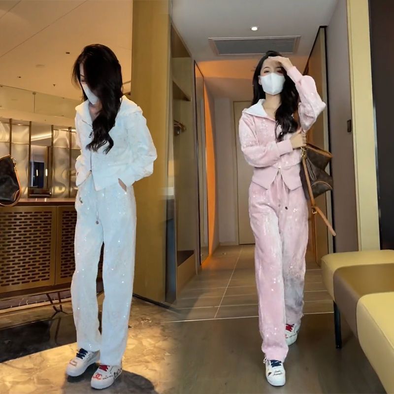 A Korean version loose coat fashionable sunscreen hooded top two-piece suit tide