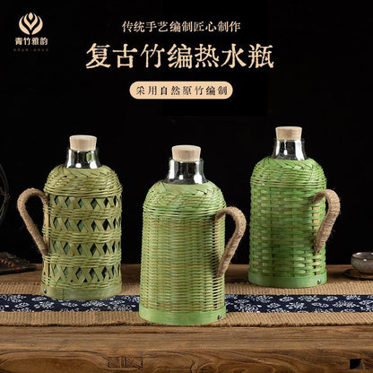 P Bamboo Kettle Household Retro Traditional Hot Water Boiling Bottle Old-fashioned Thermos Bottle Glass Liner