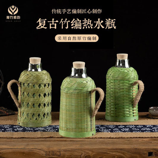 P Bamboo Kettle Household Retro Traditional Hot Water Boiling Bottle Old-fashioned Thermos Bottle Glass Liner