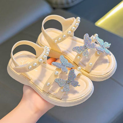P summer new fashion children's high heels crystal princess shoes bag head middle and older children's performance shoes