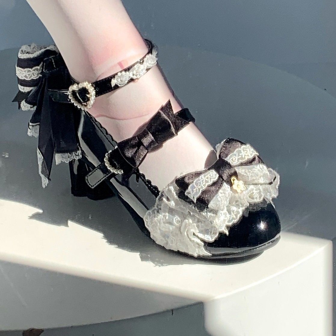 P lolita bow lace high heels