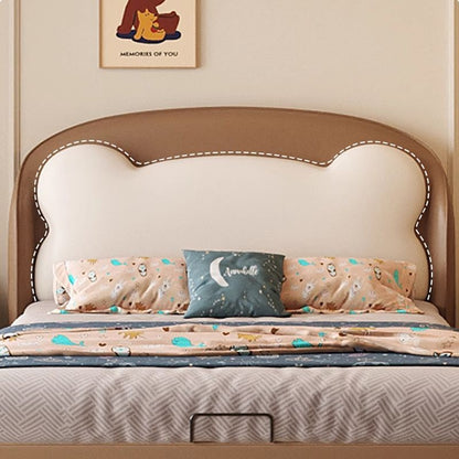 P Bear bed soft bag with storage children's bed children's room small apartment fun shape top layer cowhide solid wood boy bed