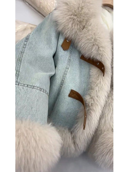 Winter blue denim plush jacket