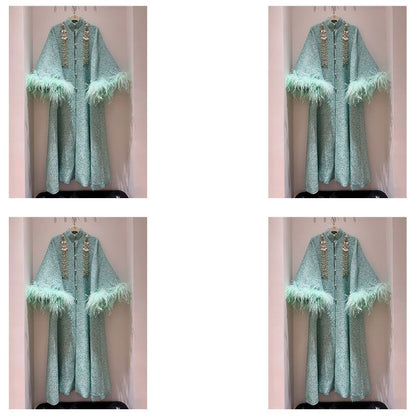 P Beaded Ostrich Hair Long Jacket