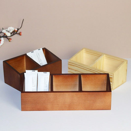 P Solid wood compartment storage box Item box
