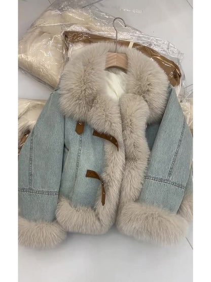 Winter blue denim plush jacket