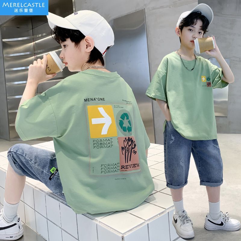 P new foreign style thin children and boys two-piece set Korean version tide