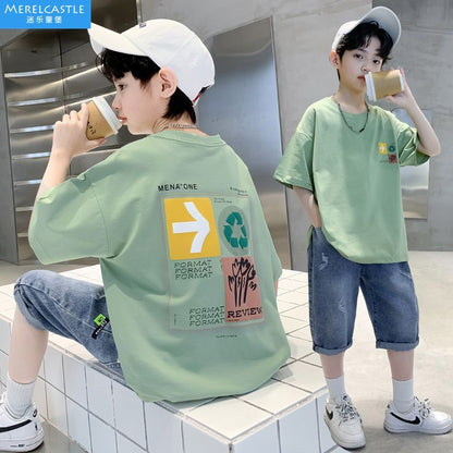P new foreign style thin children and boys two-piece set Korean version tide