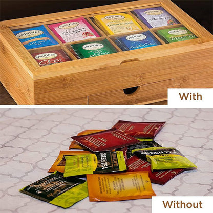 P Wooden Tea Box Simple Grid Bamboo and Wood Storage Box Acrylic Transparent Flip Tea Bag Gift Packaging Box
