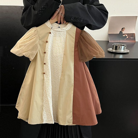 P summer new princess skirt splicing foreign style skirt children's bud short-sleeved A-shaped skirt