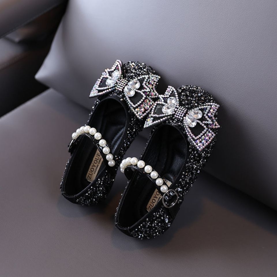 P Fashion Summer Middle School Older Children Soft Flats Spring Leather Shoes Princess Shoes Dance Shoes Crystal Shoes
