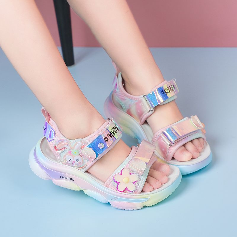 P girls sandals children's beach girls Xiaoxiangfeng summer sandals 6-12 years old students soft-soled non-slip older children's shoes