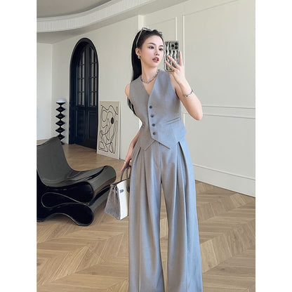 A micro-wide three-dimensional tailoring vest wide-leg pants set - Mixbatch