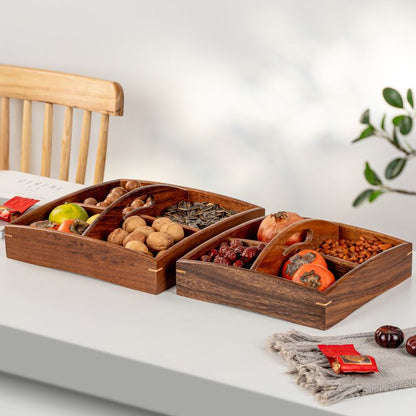 P walnut double grid dried fruit plate multi grid round fruit snack plate