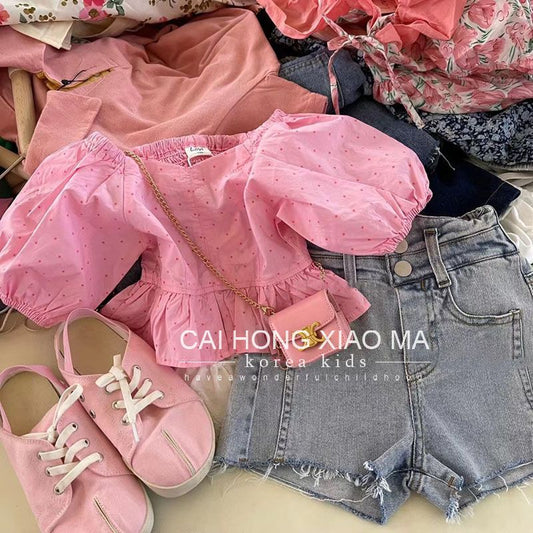 A girl suit summer two-piece fashion foreign domineering fried street Internet celebrity grade casual denim loose Korean version