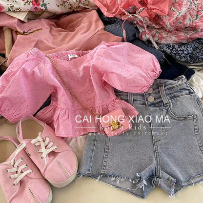 A girl suit summer two-piece fashion foreign domineering fried street Internet celebrity grade casual denim loose Korean version