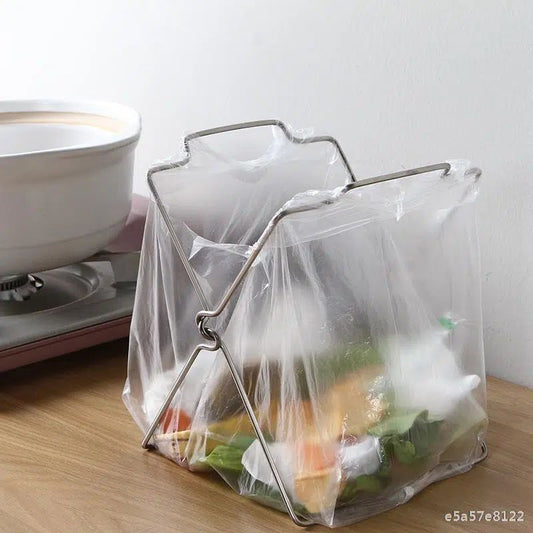 Stainless steel kitchen garbage rack, garbage bag rack, cloth rack, foldable storage rack, plastic bag rack, garbage bin bracket - Mixbatch