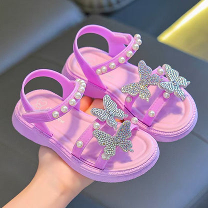 P summer new fashion children's high heels crystal princess shoes bag head middle and older children's performance shoes