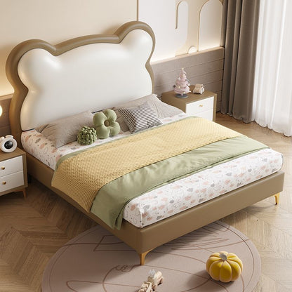 P soft bag solid wood bed children's bed boys and girls single bed European children Internet celebrity simple modern cloud soft bag bed