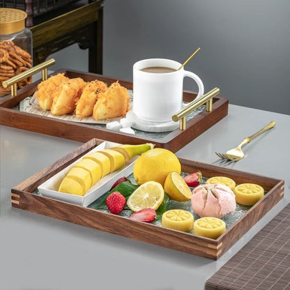 P Solid wood glass tray Small household rectangular walnut solid wood cup storage Fruit living room coffee table Tea snack plate