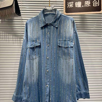 P diamond striped denim shirt
