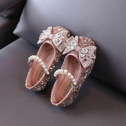 P Fashion Summer Middle School Older Children Soft Flats Spring Leather Shoes Princess Shoes Dance Shoes Crystal Shoes