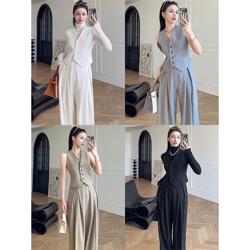 A micro-wide three-dimensional tailoring vest wide-leg pants set - Mixbatch