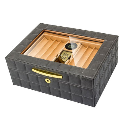 P Cedar wood humidor leather see-through window