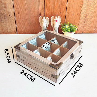 A Nordic retro desktop tea bag box storage box wooden nine-grid tea bag finishing box creative home decoration
