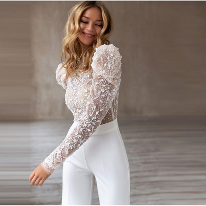 P Sexy Long Sleeve Trousers Backless Jumpsuit