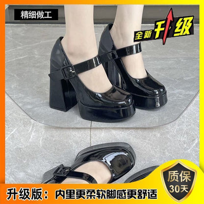 P American high heels new design sense niche French small man hate sky high Mary Jane shoes women's black jk shoes